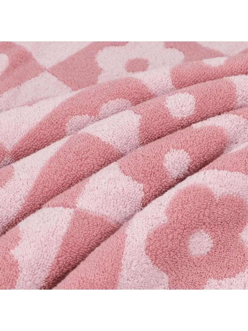 Luxury Pink Checkered Floral Bath Towels Set - Soft, Absorbent, Stylish for